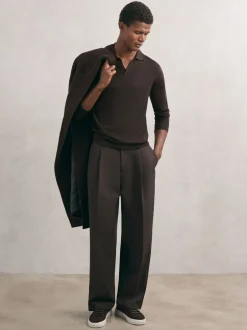 Reiss Marron chocolat - Polos à col ouvert en laine mérinos Milburn Best