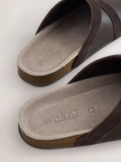 Next Marron chocolat - Sabots Forever Comfort en cuir propre avec semelle plantaire Hot
