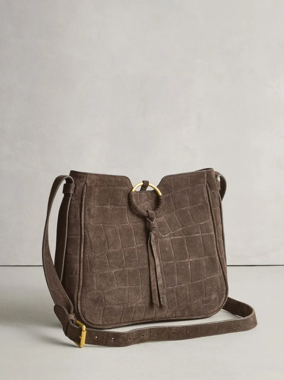 Next Marron chocolat - Sac à bandoulière Messenger en daim croco Online