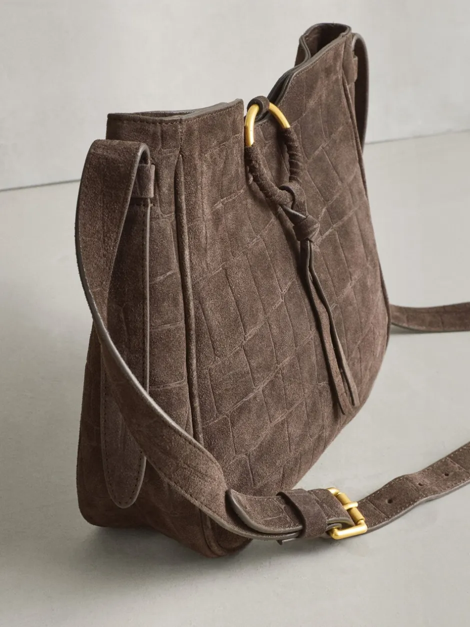 Next Marron chocolat - Sac à bandoulière Messenger en daim croco Online