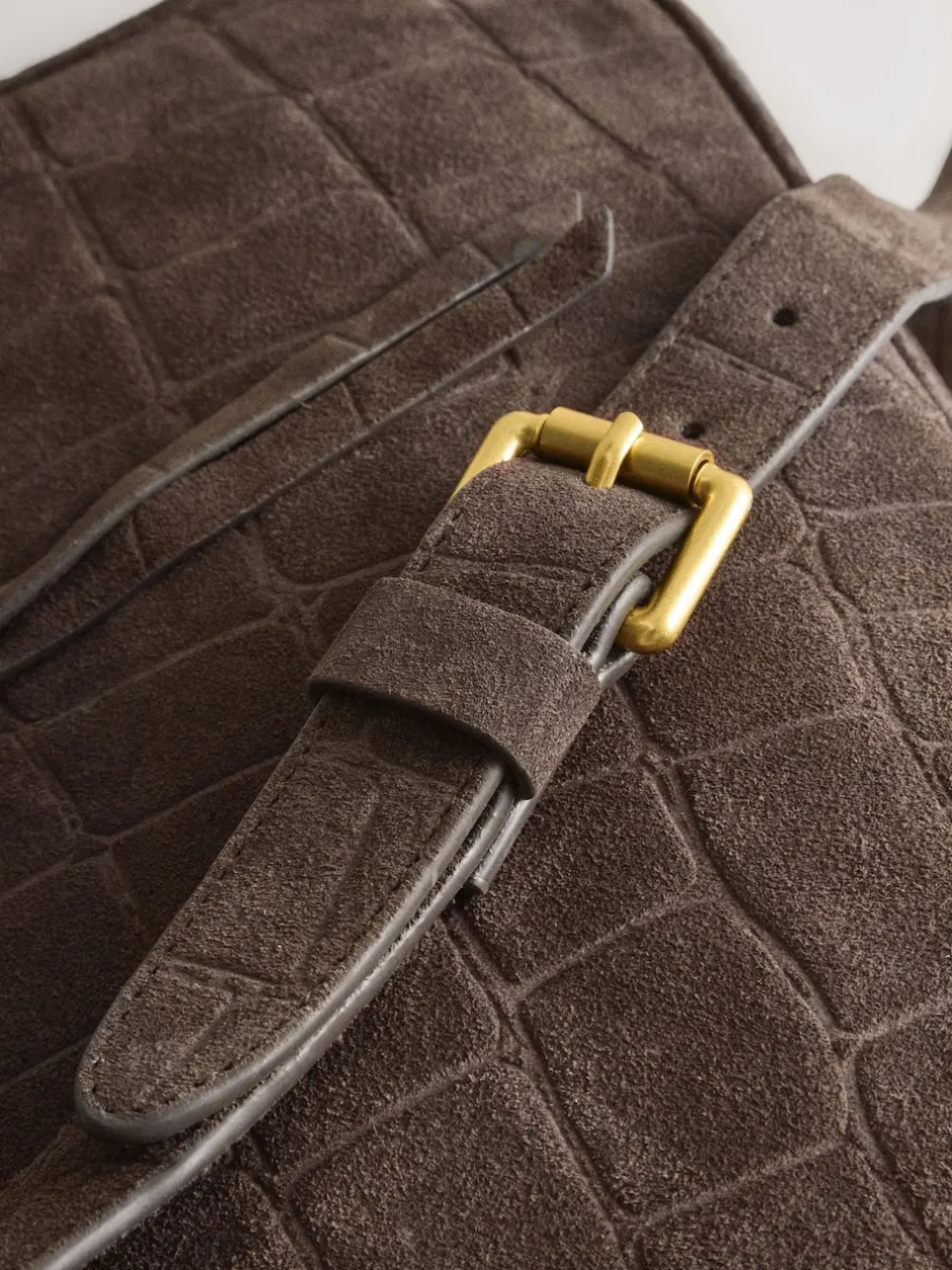 Next Marron chocolat - Sac à bandoulière Messenger en daim croco Online