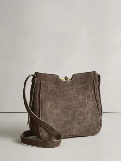 Next Marron chocolat - Sac à bandoulière Messenger en daim croco Online