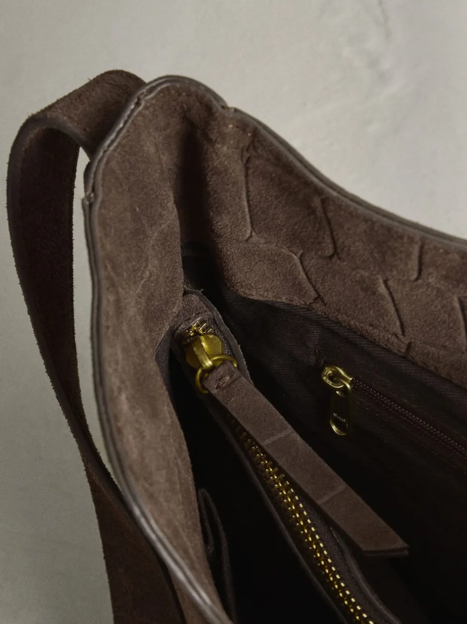 Next Marron chocolat - Sac à bandoulière Messenger en daim croco Online