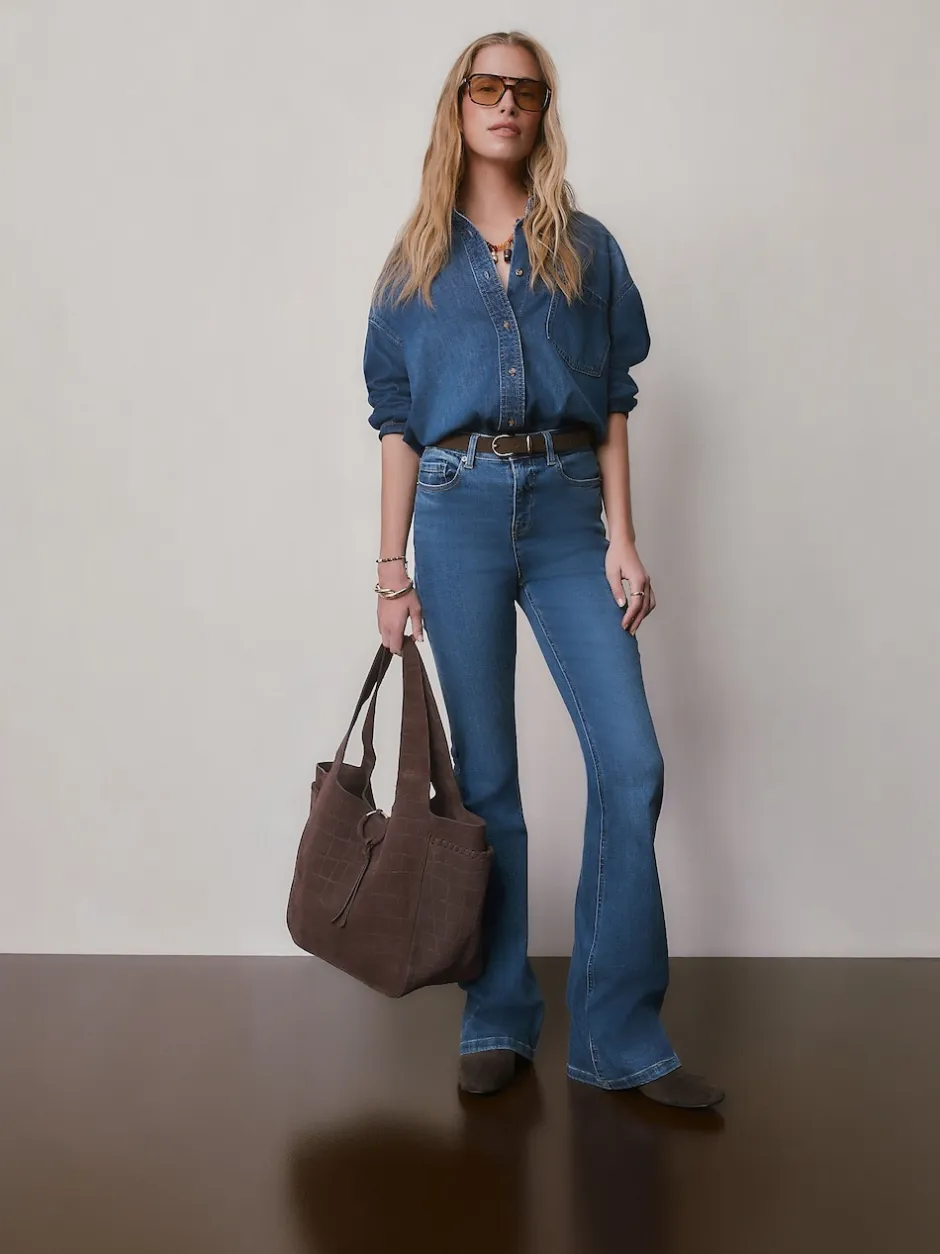 Next Marron chocolat - Sac bandoulière en Daim effet croco Outlet