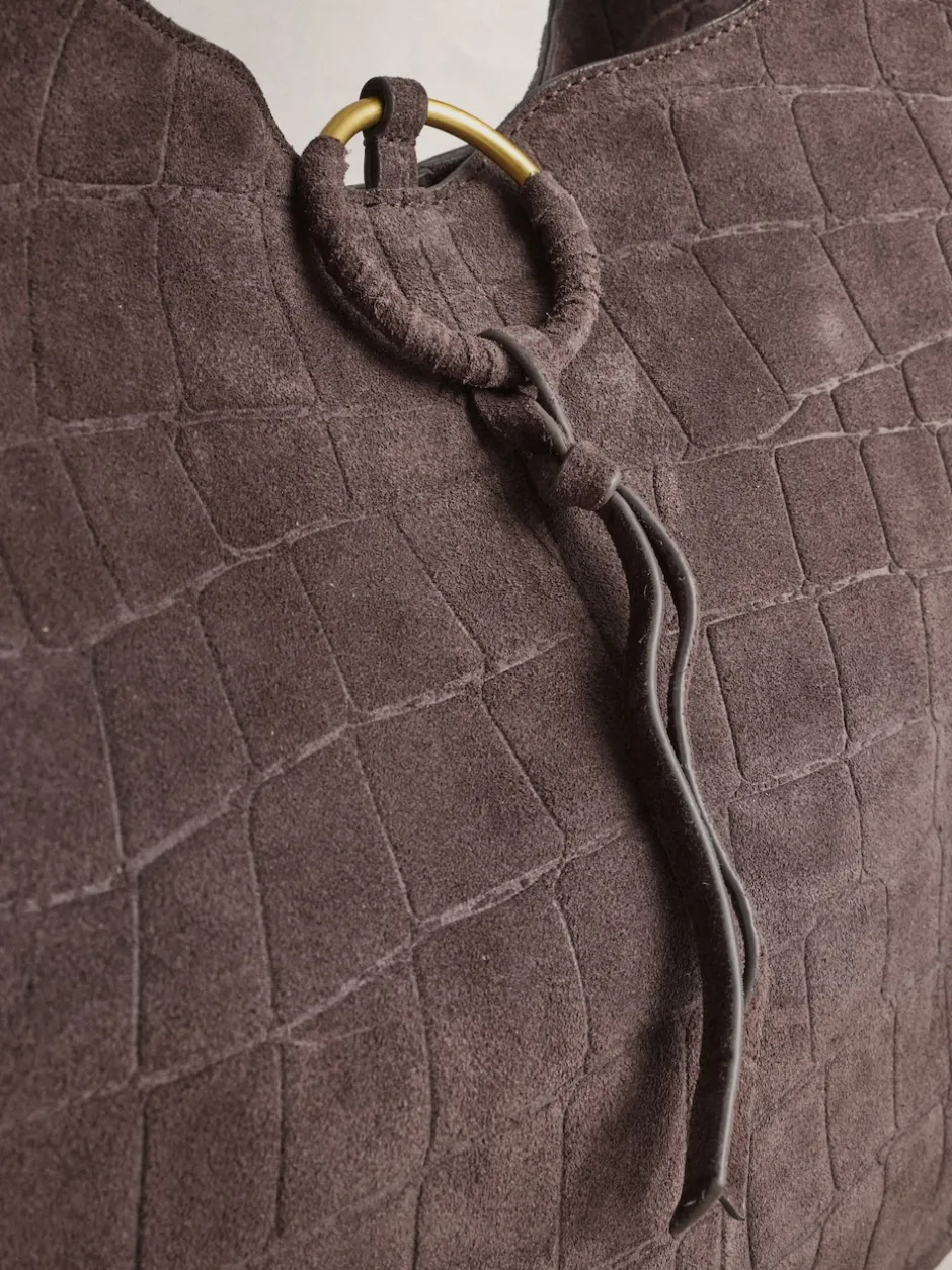 Next Marron chocolat - Sac bandoulière en Daim effet croco Outlet