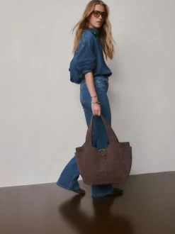 Next Marron chocolat - Sac bandoulière en Daim effet croco Outlet