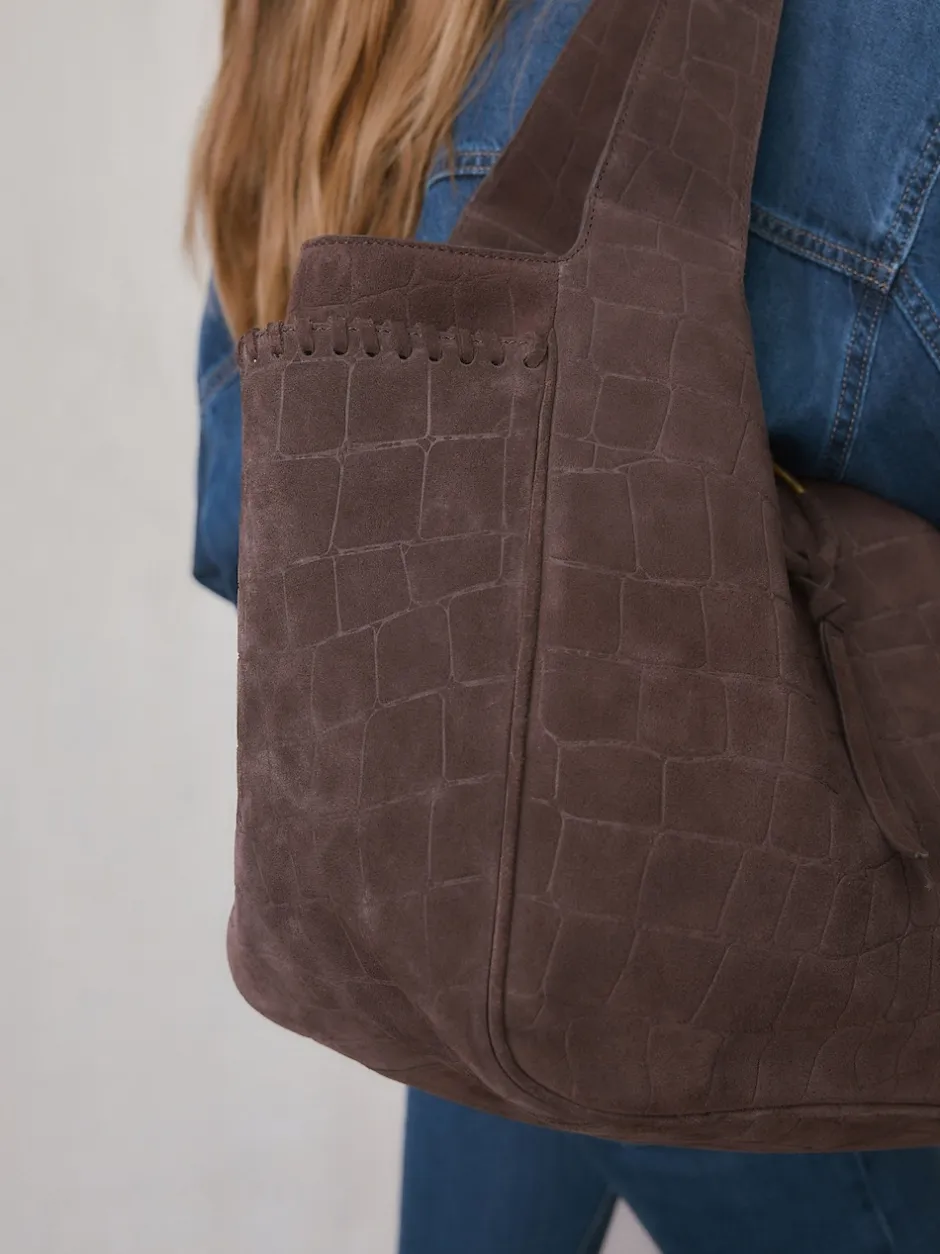 Next Marron chocolat - Sac bandoulière en Daim effet croco Outlet