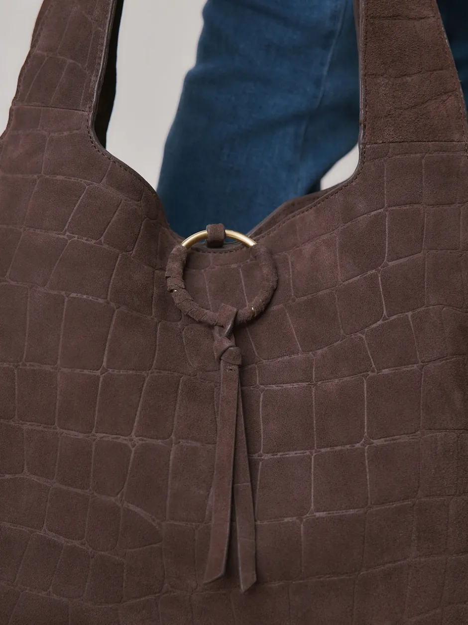 Next Marron chocolat - Sac bandoulière en Daim effet croco Outlet