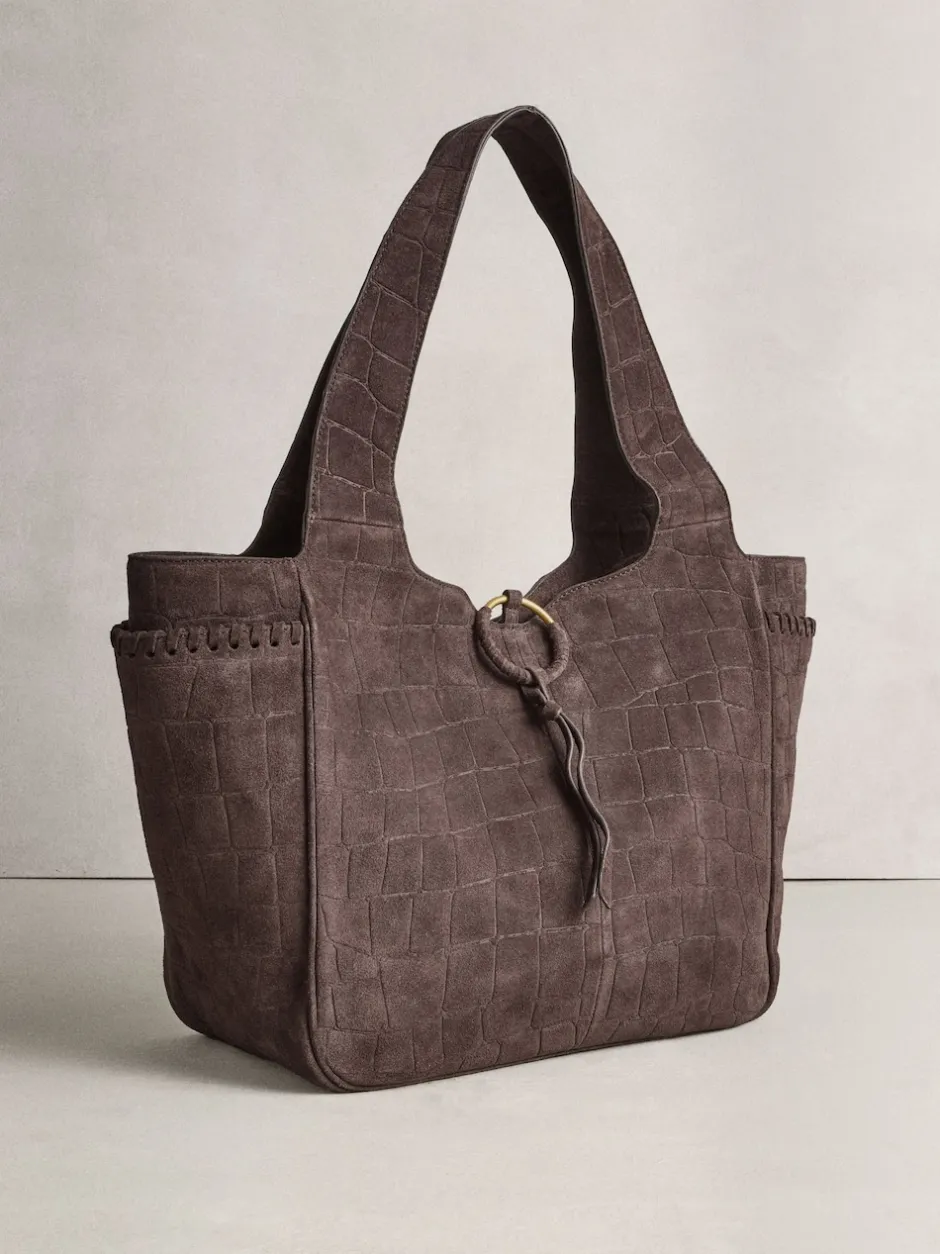 Next Marron chocolat - Sac bandoulière en Daim effet croco Outlet