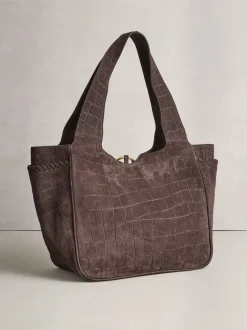Next Marron chocolat - Sac bandoulière en Daim effet croco Outlet