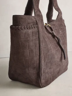 Next Marron chocolat - Sac bandoulière en Daim effet croco Outlet