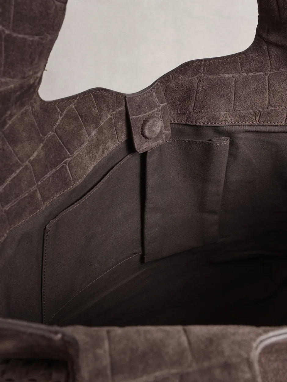 Next Marron chocolat - Sac bandoulière en Daim effet croco Outlet