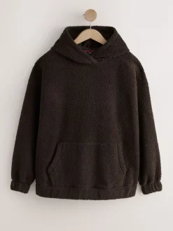 Next Marron chocolat - Sweat-shirt à capuche doux Borg à manches longues Best