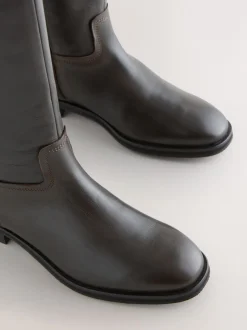 Next Marron chocolat en cuir - Bottes d’équitation plates Forever Comfort® Discount
