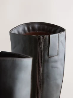 Next Marron chocolat en cuir - Bottes d’équitation plates Forever Comfort® Discount