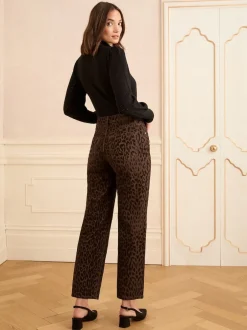 Love & Roses - Raccourci Ample Jeans Marron chocolat imprimé léopard floqué Best