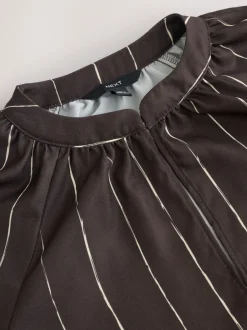 Next - Chemisier manches longues à col V Marron chocolat rayé