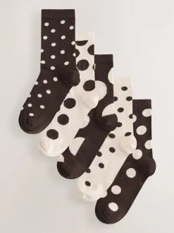 Next Marron chocolat/blanc à pois - Paquet de chaussettes de cheville 5 Clearance