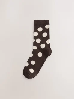 Next Marron chocolat/blanc à pois - Paquet de chaussettes de cheville 5 Clearance