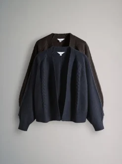 The Set Marron chocolat/Bleu marine - lot de 2 Cardigans en maille Torsade Discount