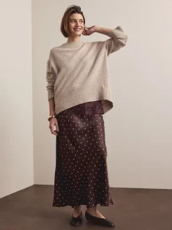 Next Marron chocolat/Cream à pois - Jupe Midi Satin Sale