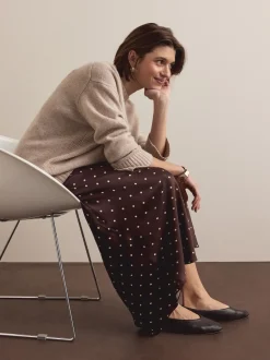 Next Marron chocolat/Cream à pois - Jupe Midi Satin Sale