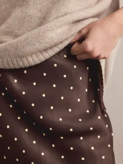 Next Marron chocolat/Cream à pois - Jupe Midi Satin Sale