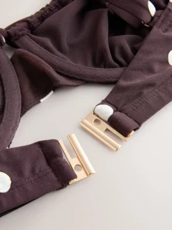 Next Marron chocolat/crème à pois - Haut de bikini DD+ câblé non rembourré Discount