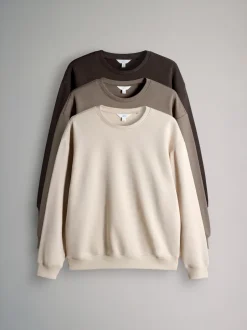 The Set Marron chocolat/marron taupe/Crème - 3 Lot Sweat-shirt décontracté à col rond Online