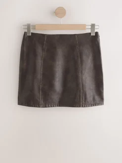 Next Marron en détresse - Mini jupe en cuir Faux Sale