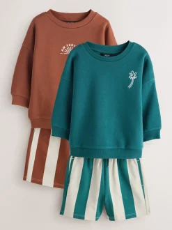 Next Marron et Bleu canard - Ensemble Sweat-shirt et Shorts à Col rond 2 (3mois -7ans) Hot