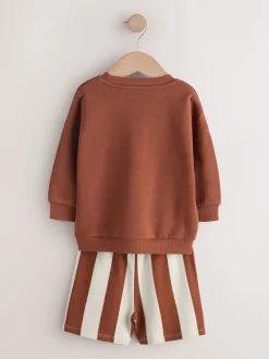 Next Marron et Bleu canard - Ensemble Sweat-shirt et Shorts à Col rond 2 (3mois -7ans) Hot