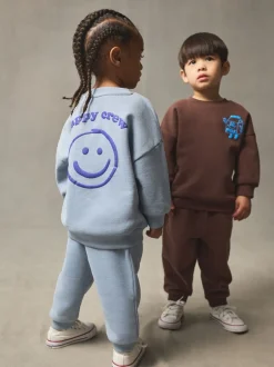Next Marron et Bleu chocolat - Ensemble sweat et Joggings imprimé à Col rond (3mois-7ans) Outlet