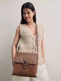 Next - Besace Sac de poche en cuir Marron fauve Discount