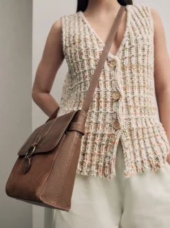 Next - Besace Sac de poche en cuir Marron fauve Discount