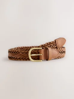 Next Marron fauve - Ceinture en cuir tressé à la main Sale
