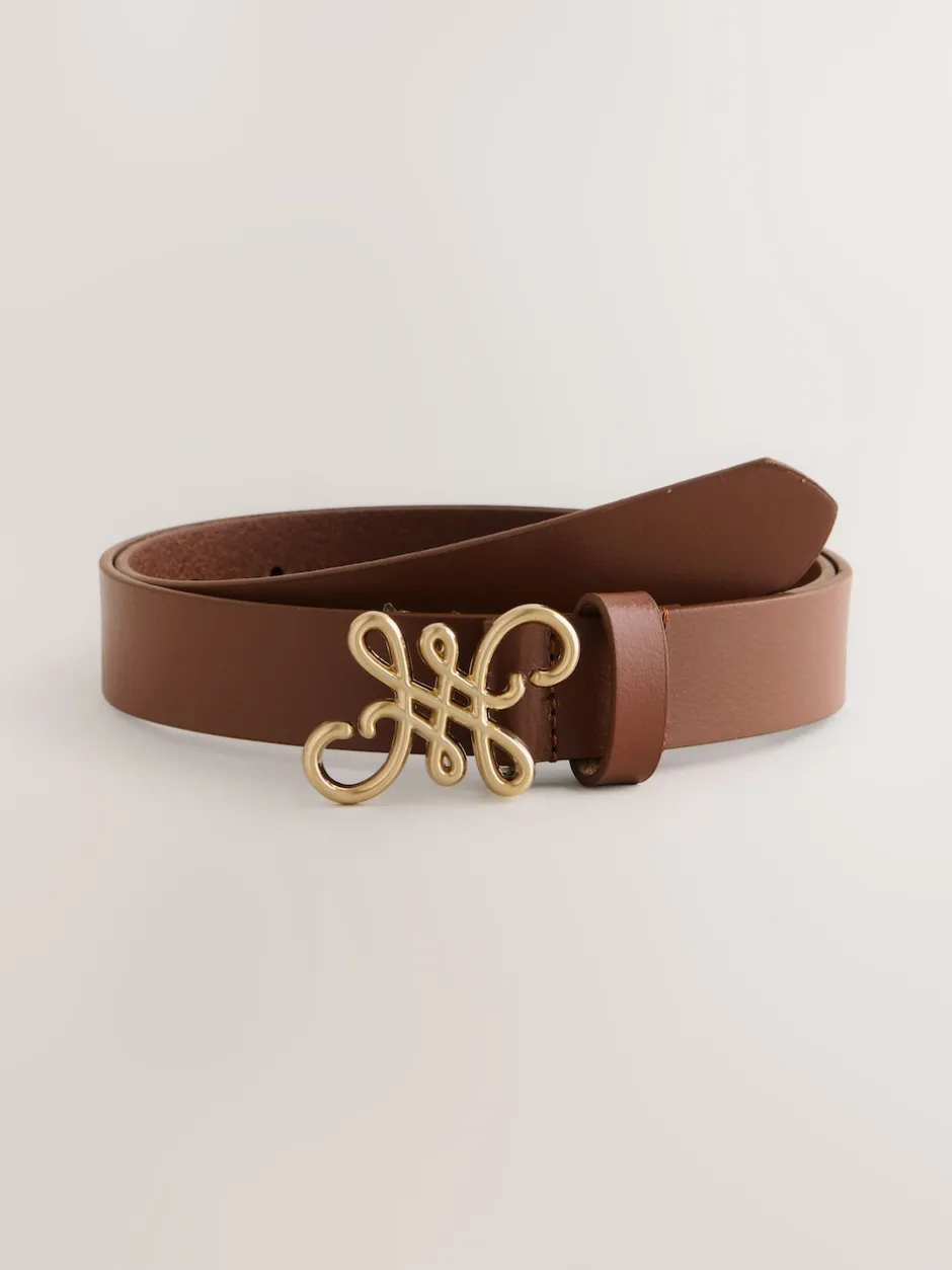 Next Marron fauve - Ceinture Regular Statement en cuir à boucle Clearance