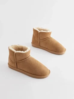 Next Marron fauve - Chaussons chaussons en daim doublés de fausse fourrure New