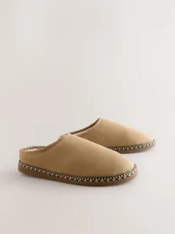 Next Marron fauve - Chaussons mules à bande en microdaim Best