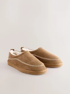 Next Marron fauve - Chaussons Signature en daim à surpiqûres Discount