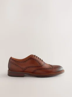 Next Marron fauve - Chaussures Oxford Wingcap en cuir Sale