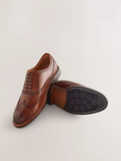 Next Marron fauve - Chaussures Oxford Wingcap en cuir Sale