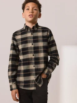 Next Marron fauve - Chemise à carreaux en coton brossé à manches longues (3-16ans) Clearance