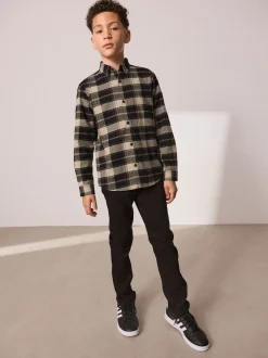 Next Marron fauve - Chemise à carreaux en coton brossé à manches longues (3-16ans) Clearance