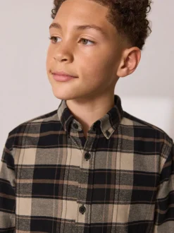 Next Marron fauve - Chemise à carreaux en coton brossé à manches longues (3-16ans) Clearance