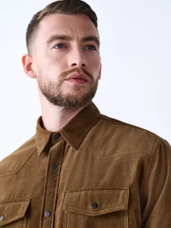 Next Marron fauve - Chemise en velours côtelé à manches longues style western Online