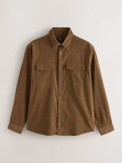 Next Marron fauve - Chemise en velours côtelé à manches longues style western Online