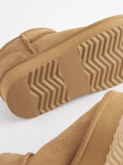 Next - Flatform Mini Bottes Pull-On en daim doublées chaudes et déperlantes Marron fauve Discount