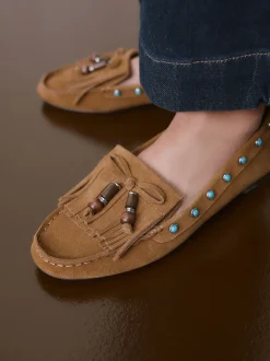 Next Marron fauve - Mocassins Forever Comfort® en cuir avec franges Discount