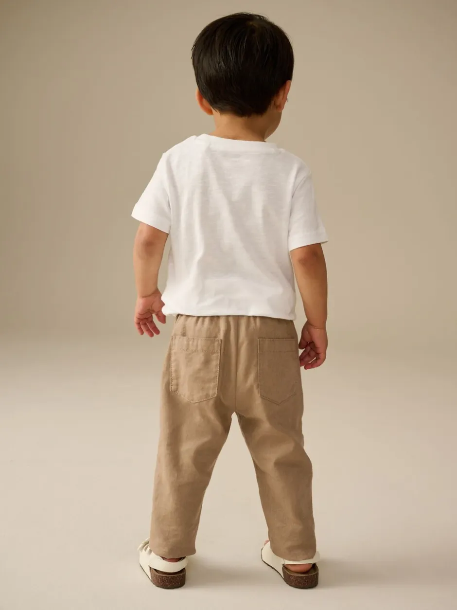 Next Marron fauve - Pantalon en lin Blend à enfiler (3mois-7ans) Online